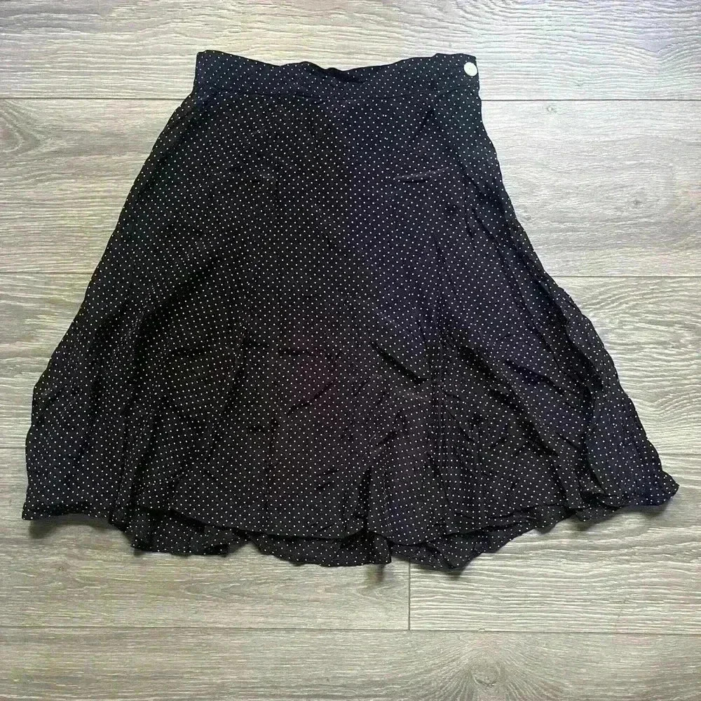 Laura Ashley Navy White Polka Dot Flare Skirt 80s 90s Feminine Size 6